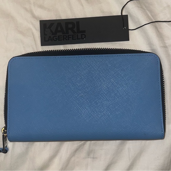 Karl Lagerfeld Zip Around Leather Wallet Blue NWT - Picture 4 of 7